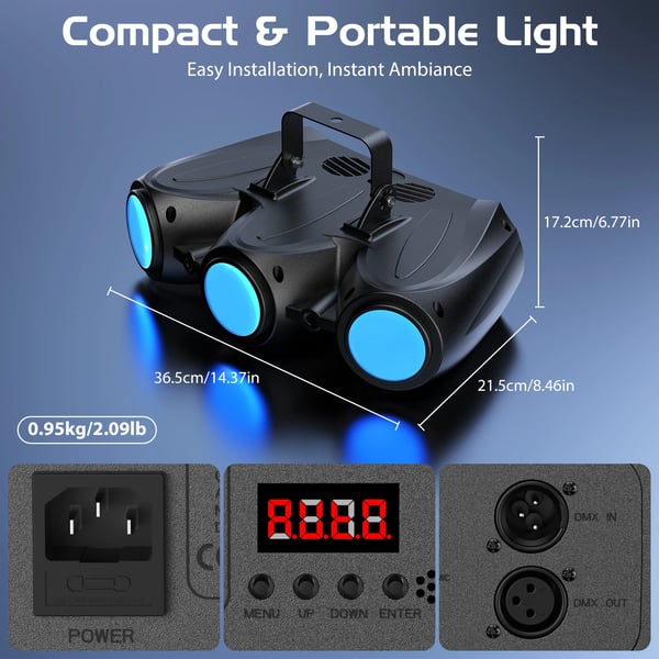 Scenelys 2-pak - Effektlampe - 3 Hoveder - 30 W 192 LED - DMX512 4CH - Auto/Lyd/Master-Slave - 90–240 V - Varm hvid