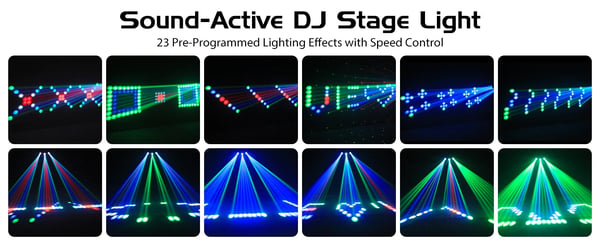 Scenelys 2-pak - Effektlampe - 3 Hoveder - 30 W 192 LED - DMX512 4CH - Auto/Lyd/Master-Slave - 90–240 V - Varm hvid