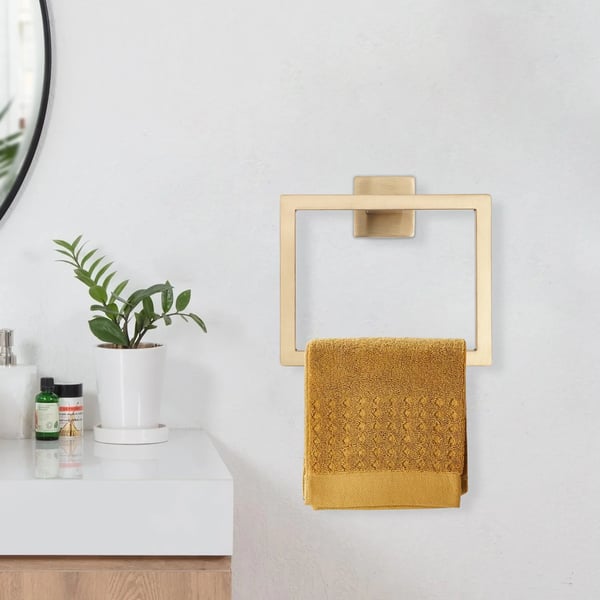 Badeværelsestilbehør Sæt 5 Dele - Vægmonteret Håndklædestang Sæt - Rustfrit Stål - Enkel Stang - Minimalistisk Design - Guld