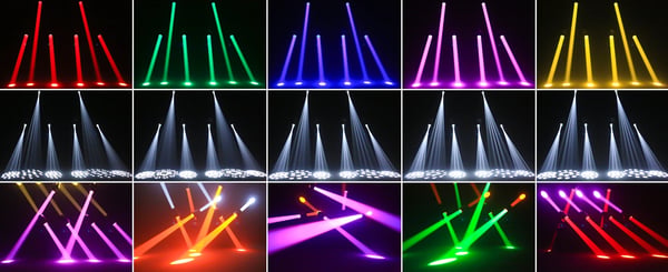 Kaksoispäinen LED Beam - Moving Head lavavalo - 350 W - DMX512/RDM, 33 kanavaa - 2×100 W + 24×0,2 W RGB×2 - Strobo, sateenkaari - EU-pistoke