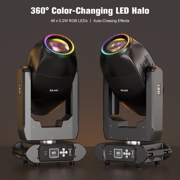 Kaksoispäinen LED Beam - Moving Head lavavalo - 350 W - DMX512/RDM, 33 kanavaa - 2×100 W + 24×0,2 W RGB×2 - Strobo, sateenkaari - EU-pistoke