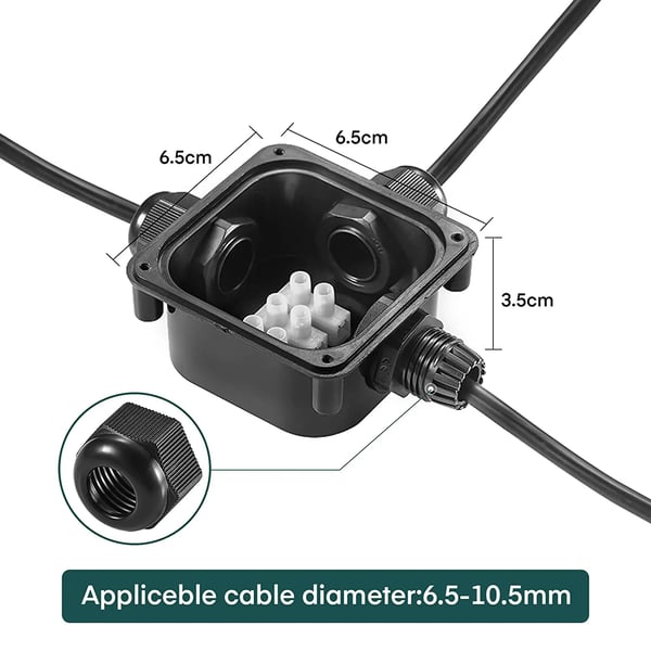 Vandtæt samledåse - 3-vejs IP68 kabelconnector - Udendørs & til nedgravning - Elektrisk kabelsamling - ABS-hus - 10-pak - Rød