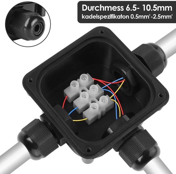 Vandtæt samledåse - 3-vejs IP68 kabelconnector - Udendørs & til nedgravning - Elektrisk kabelsamling - ABS-hus - 10-pak - Rød
