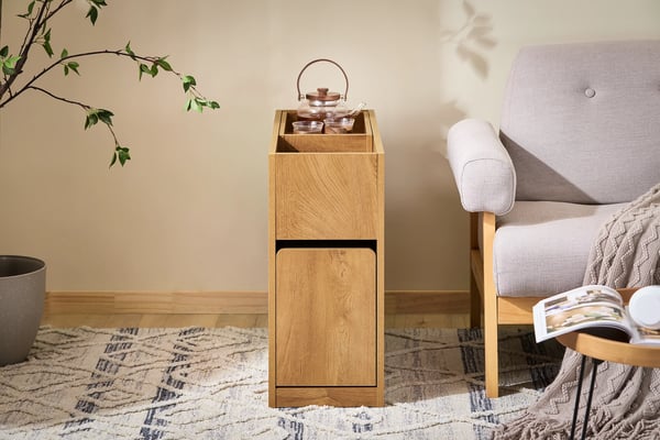 Smalt sidebord/natbord - FBT158-N - Pladsbesparende - Med opbevaring - Til sofa/seng/kontor - Mørk khaki