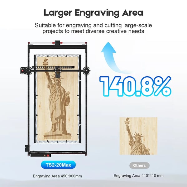 Lasergraveringsmaskine - TS2-20 Max - Arbejdsområde 45×90 cm - Hastighed 6000 mm/min - Nøjagtighed 0,1 mm - App-styring - EU-stik - Grøn