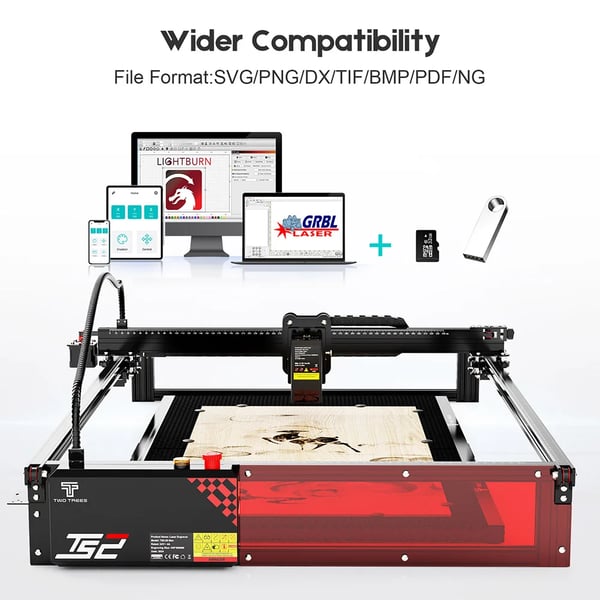 Lasergraveringsmaskine - TS2-20 Max - Arbejdsområde 45×90 cm - Hastighed 6000 mm/min - Nøjagtighed 0,1 mm - App-styring - EU-stik - Grøn