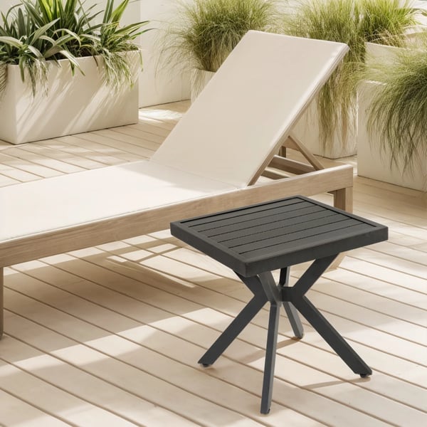 Udendørs sidebord - Kvadratisk aluminiumsbord - Vejrbestandigt - Til terrasse, have og pool - 58×49×11 cm - Sort