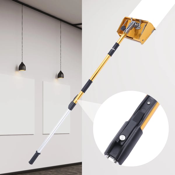 Spartelkasse til gipsplader - Sæt - Teleskopskaft 90–150 cm - 5 gear - Vinkelhoved 60°/90° - Aluminiumskaft - Kasse 26,5×13×12 cm
