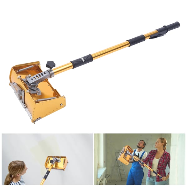 Spartelkasse til gipsplader - Sæt - Teleskopskaft 90–150 cm - 5 gear - Vinkelhoved 60°/90° - Aluminiumskaft - Kasse 26,5×13×12 cm
