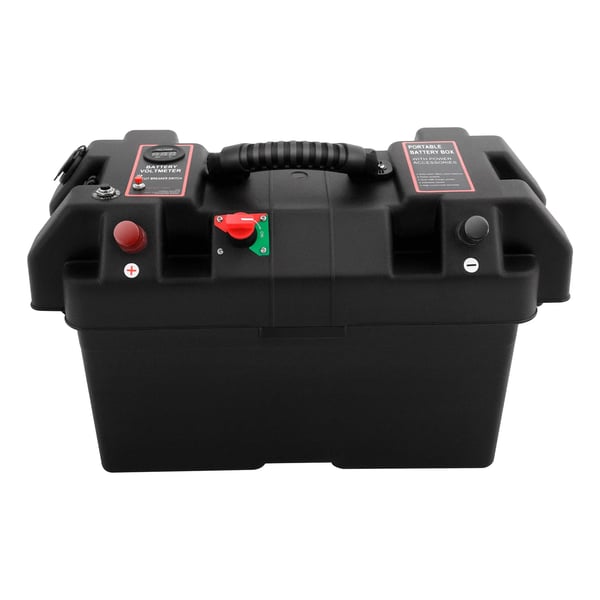 Batteriboks - Bærbar batterikasse - Dobbelt USB - 44×24,5×27 cm - Til bil, båd, camper & nødsituationer - Sort
