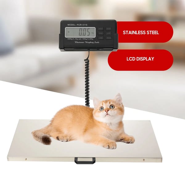 Digital dyrevægt - bænkvægt - Kapacitet 300 kg - Rustfrit stål - LCD-display - Til hunde, katte og store dyr - Batteri medfølger ikke