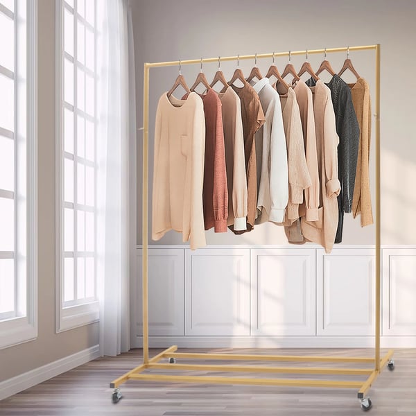 Tøjstativ - Fritstående garderobestativ med hjul - Industrielt vintage-look - Jern - Bæreevne op til 5 kg - Til stue og butik - Guld
