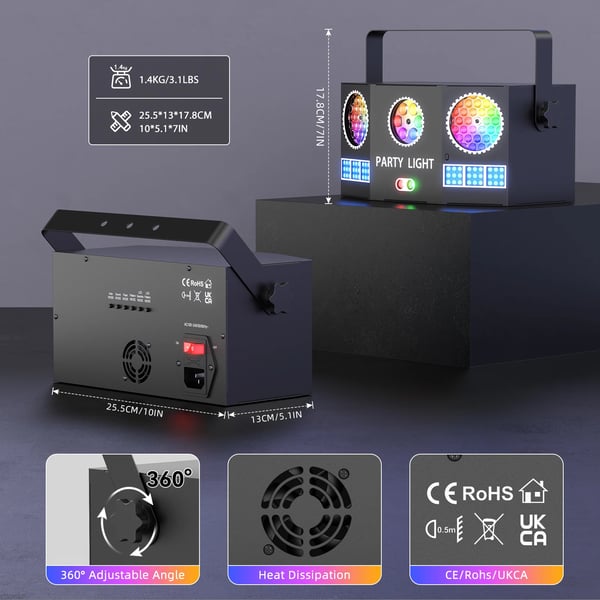 RGBY Magic Ball DJ-valo - DMX lavavalo - 36 W - RGBY LED + punainen/vihreä laser 650/520 nm - 54 RGB strobo - Kuvio & beam - EU-pistoke - Kaukosäädin