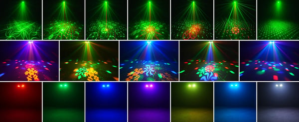 RGBY Magic Ball DJ-valo - DMX lavavalo - 36 W - RGBY LED + punainen/vihreä laser 650/520 nm - 54 RGB strobo - Kuvio & beam - EU-pistoke - Kaukosäädin