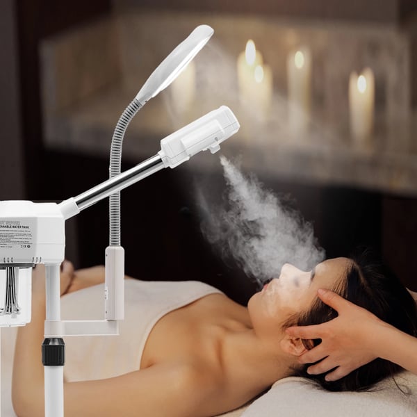 2‑in‑1 kasvosauna suurennuslampulla - Spa‑laite - 800 W - 5× Suurennus 25 W, 8500 K - 360° Kääntyvä - 680 ml Säiliö - EU‑pistoke 220–240 V