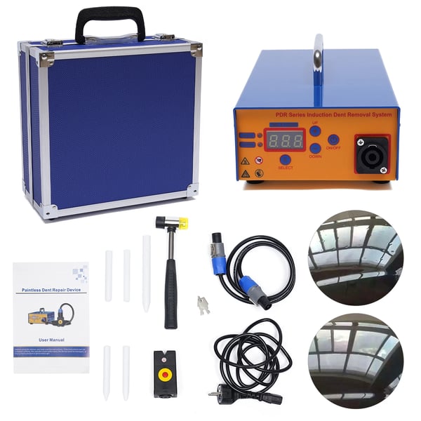 Lakfri bulereparation PDR - Elektromagnetisk induktionsmaskine - Digital skærm - 220V 50/60Hz - 1,38 kW - 150 kHz - Til stålkarrosserier - Blå