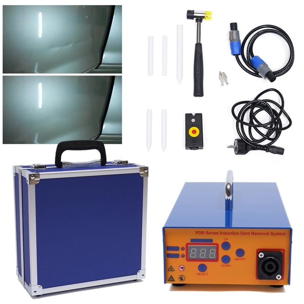 Lakfri bulereparation PDR - Elektromagnetisk induktionsmaskine - Digital skærm - 220V 50/60Hz - 1,38 kW - 150 kHz - Til stålkarrosserier - Blå