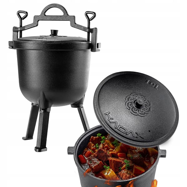 Støbejernsgryde til bål - Dutch Oven - 10 l - Til flere end 5 personer - Til bål og grill