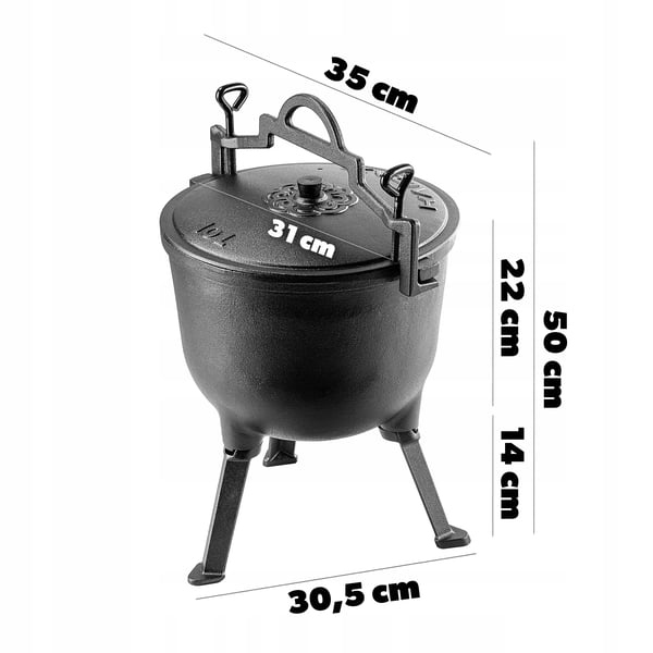 Støbejernsgryde til bål - Dutch Oven - 10 l - Til flere end 5 personer - Til bål og grill