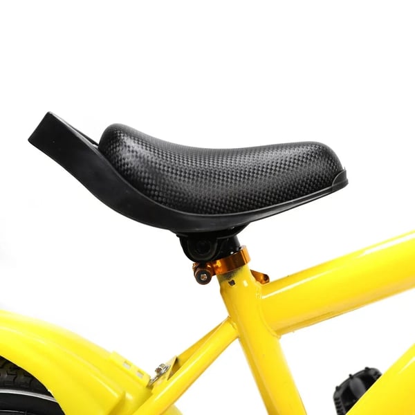 Børnecykel - 35 cm, til drenge og piger - Støttehjul - Dobbelte skivebremser - Stålramme & gaffel - Baghjulsaffjedring - Stålfælge - Gul