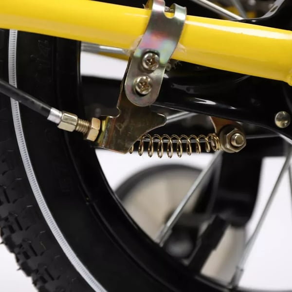 Børnecykel - 35 cm, til drenge og piger - Støttehjul - Dobbelte skivebremser - Stålramme & gaffel - Baghjulsaffjedring - Stålfælge - Gul
