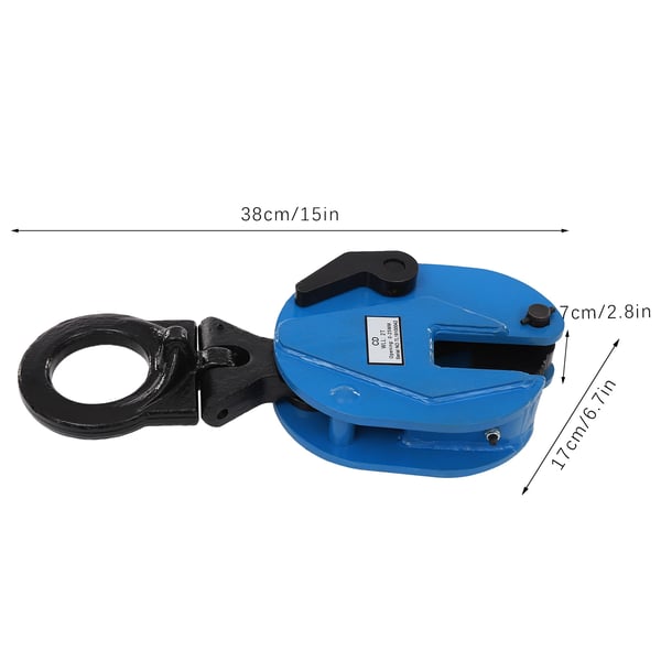 Pladeløfteklemme - Vertikal - 2 t/2000 kg Kapacitet - 0–25 mm Kæbeåbning - Legeret stål - Til stålplader - Blå