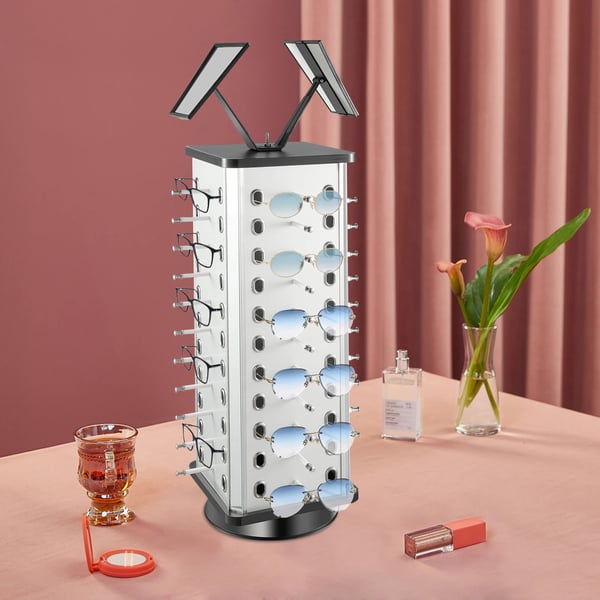 Brillestativ - Displaystander til 44 par - 67 cm stang - 23 cm fod - Nem montering - Max 10 kg - Grøn