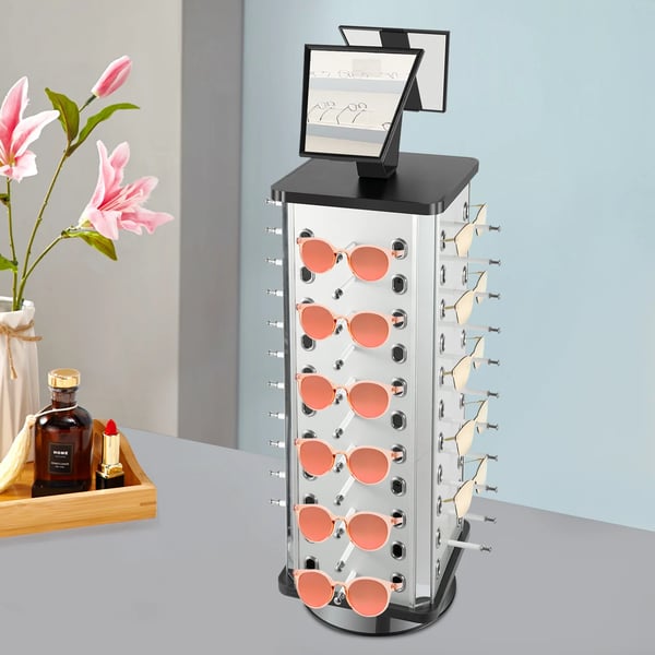 Brillestativ - Displaystander til 44 par - 67 cm stang - 23 cm fod - Nem montering - Max 10 kg - Grøn