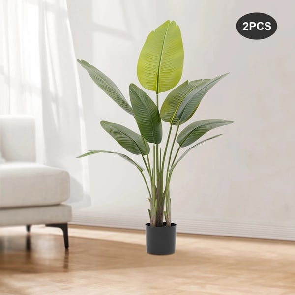 Kunstige planter 2-pak - Gulvstående træ i potte - Inde/Ude - PU/PE - 9 Blade - Bryllup & Udstilling - Sort, Grøn