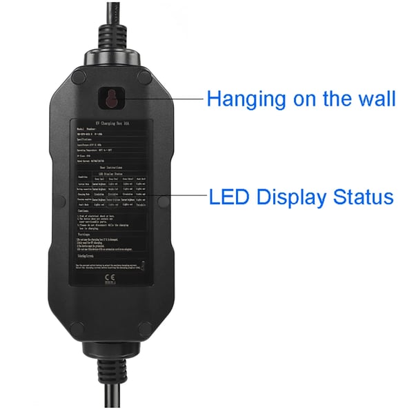 Elbil oplader Type 2 - EE1610K - Bærbar EVSE - Justerbar 6–16 A - Max 3,5 kW - 110–265 V - IP66 - 10 m kabel