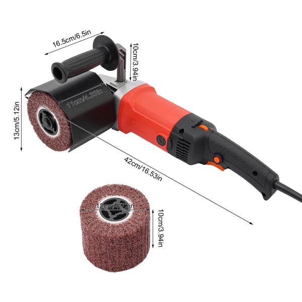 Käsikäyttöinen satinointikone - Harjahiomakone - 2200 W - 6 nopeutta 600–3000 kierrosta/min - Ø 12 cm tela - 2 telat - 220 V EU-pistoke - Punainen