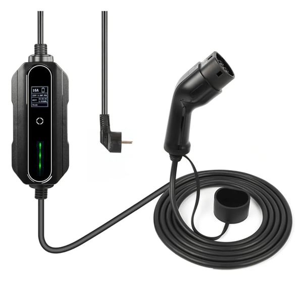 Elbillader - Bærbar EVSE Type 2 - Justerbar 6–16 A - Max 3,5 kW - Spænding 110–265 V - IP66 - Ladekabel 5 m