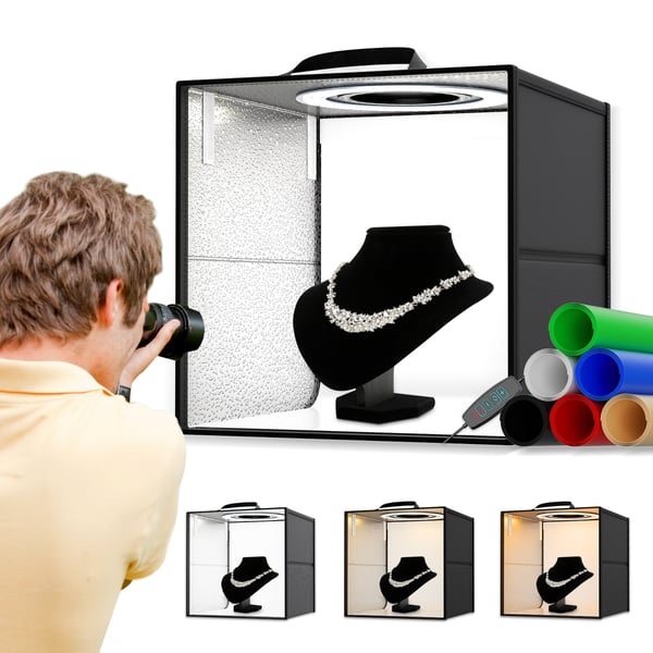 Sammenklappelig lysboks - LED fotostudie lysetelt softbox - Størrelse 40×40 cm - Bærbar - Baggrundssæt - Hvid