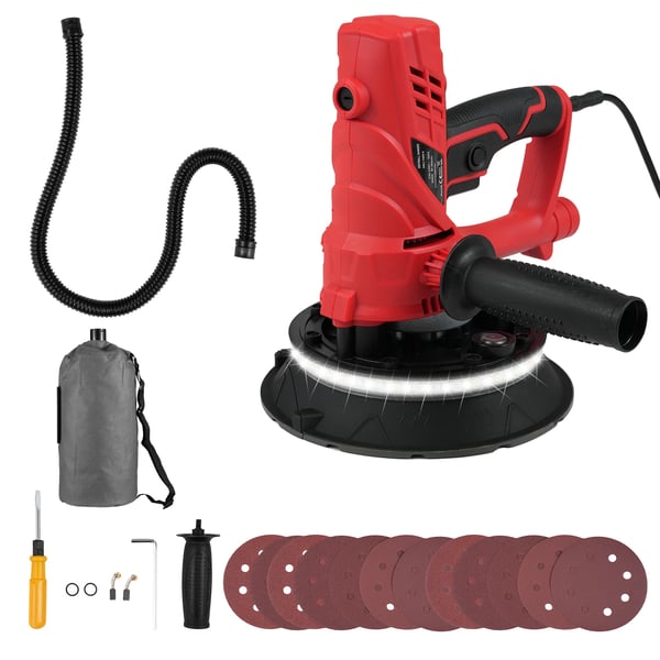 Gipssliber - Håndholdt vægsliber - 850 W - Variabel hastighed 1500–2600 o/min - 12 slibeskiver - Rød