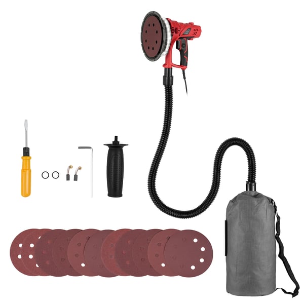 Gipssliber - Håndholdt vægsliber - 850 W - Variabel hastighed 1500–2600 o/min - 12 slibeskiver - Rød