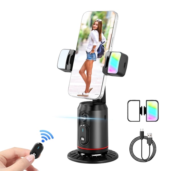 Smartphone Gimbal - Selfiestang med Stativ - AI Ansigtssporing - 360° Rotation - Uden App - Fjernbetjening - Sort