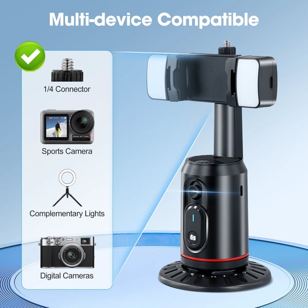 Smartphone Gimbal - Selfiestang med Stativ - AI Ansigtssporing - 360° Rotation - Uden App - Fjernbetjening - Sort