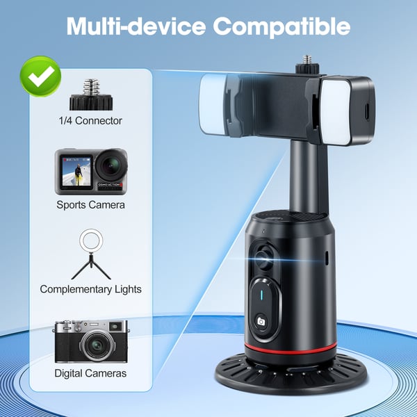 Smartphone Gimbal - Selfiestang med Stativ - AI Ansigtssporing - 360° Rotation - Uden App - Fjernbetjening - Sort