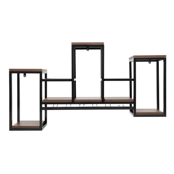 Vinstativ & Vinhylde - Vægmonteret - Massivt Træ & Smedejern - Bærer 30 kg - 106×20×41,5 cm - Totalhøjde 59,5 cm
