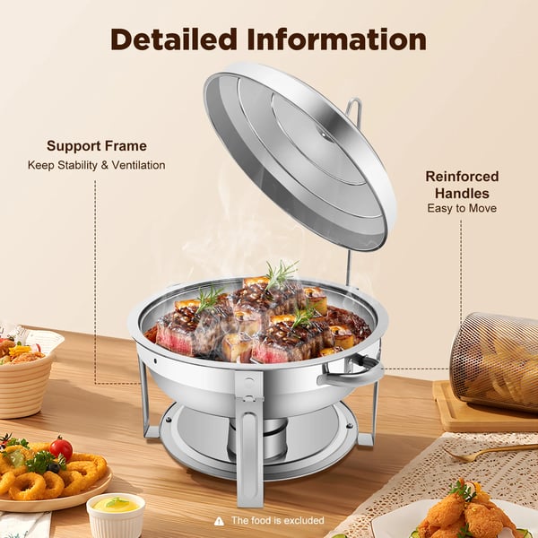 Madvarmer - Chafing Dish - Rund - 7,5 L - Rustfrit stål - Højde 50 cm - Tåler opvaskemaskine & ovn