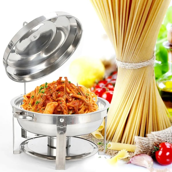 Madvarmer - Chafing Dish - Rund - 7,5 L - Rustfrit stål - Højde 50 cm - Tåler opvaskemaskine & ovn