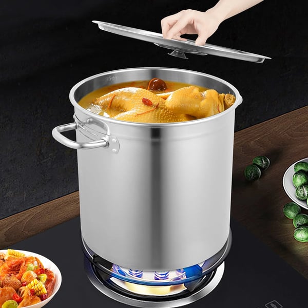 Gryde i rustfrit stål - Suppe- & fondgryde - Stål 201 - Kapacitet 35 l - Diameter 35 cm - Med låg - Lysegrå