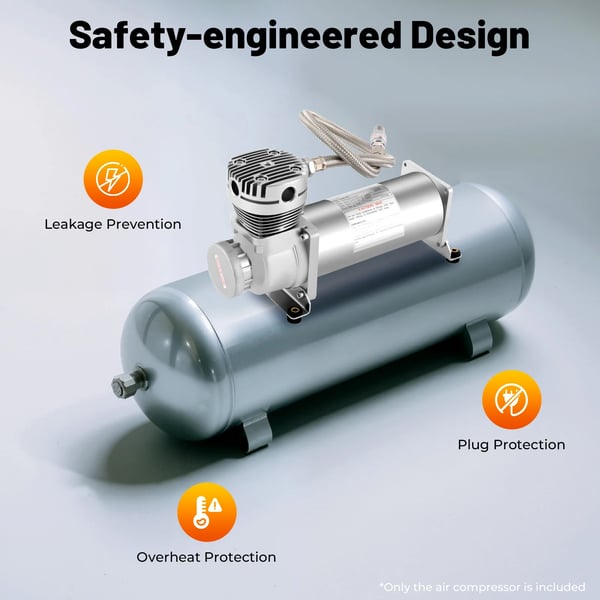Luftkompressor - Bil- og MC-luftpumpe - 12V - 300W - 200 PSI - Højtryk - Kraftig - Slange i rustfrit stål
