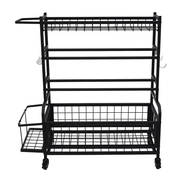 Hantelställ - Viktställ - 4 Våningar - Maxbelastning 136 kg - 4 Hjul - Stål - Sidokorg 40×16,8×21,5 cm - Fristående - Svart