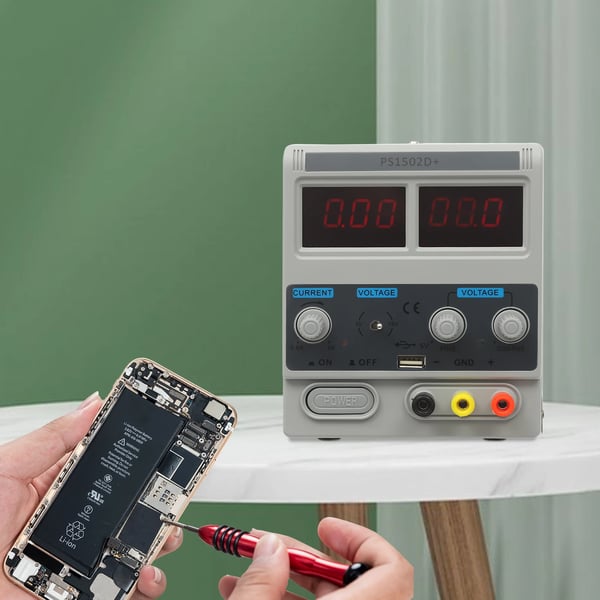 DC laboratorie strømforsyning - Justerbar bordmodel - 0–15 V - 0,6–2 A - 50 W - EU-stik - Kabel 1 m - Grå