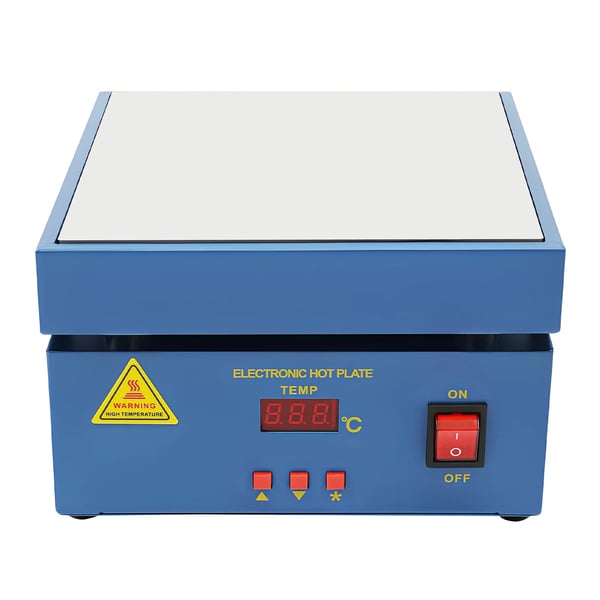 Elektronisk loddevarmeplade, forvarmestation, 800 W, 20×20 cm, LCD-skærm, blå