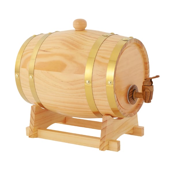Vintønde - 3 L Dispenser - Ellipsformet - Fyrretræ - Aluminiumsfolieindlæg - Tætningsringe - Hane i Rustfrit Stål - Beige