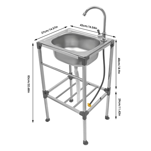 Vapaasti seisova ruostumaton teräsallas - Yksialtainen - Suuri - Hana mukana - Enimmäiskantavuus 60 kg - Valkoinen