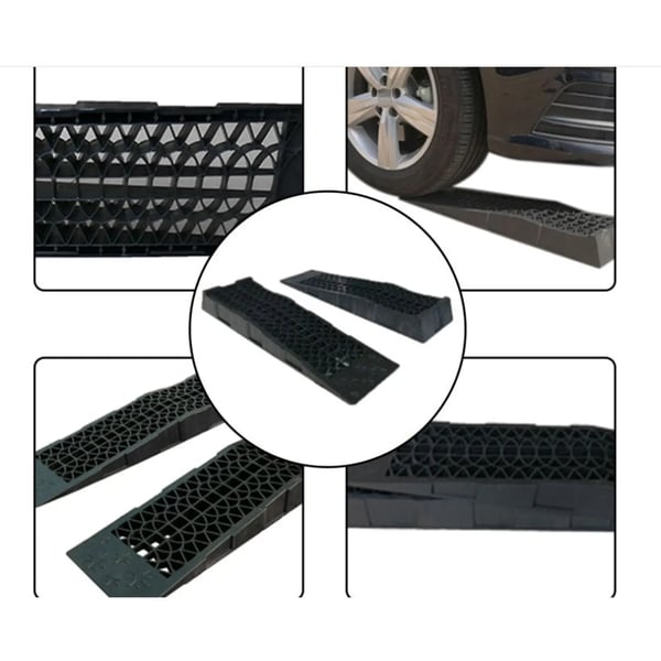 Bilramper 2 stk - Opkørselsramper til bil/lastbil - Kapacitet 3 t (3000 kg) - Hård PP-plast - Mål 695×200×80 mm - Sort