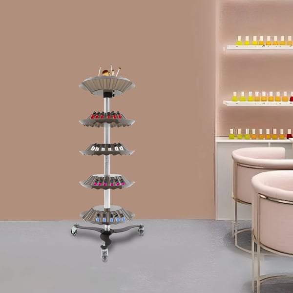 Neglelak displaystativ - Roterende stativ - 5 niveauer - 3 hjul - Til hjem og spa - Gennemsigtig grå